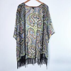 New Directions Womens Multi Color Paisley Kimono Sleeve Cardigan Size 1X Boho